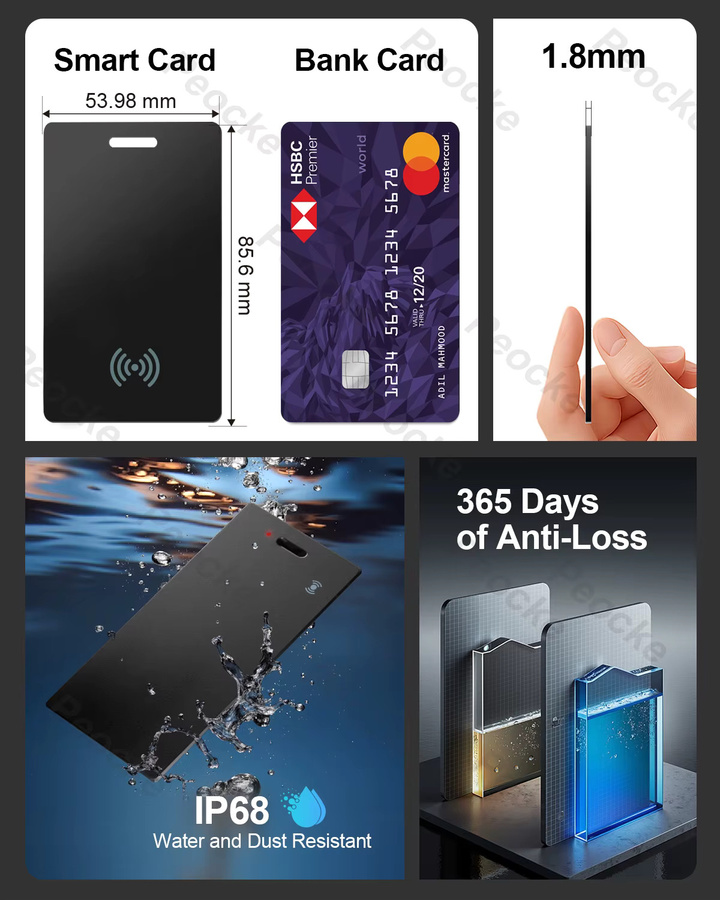 Apple Smartcard-Tag für Find My Bluetooth Device, ultradünner Anti-Verlust Finder mit GPS-Standort für Geldbörse und Schlüsseltasche, Schwarz - Bild 6