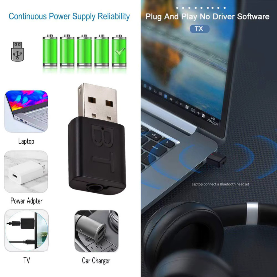 Fomscvka 2-in-1 USB Bluetooth 5.0 Adapter in Schwarz als Audio-Sender und Empfänger für dein Auto - Bild 3