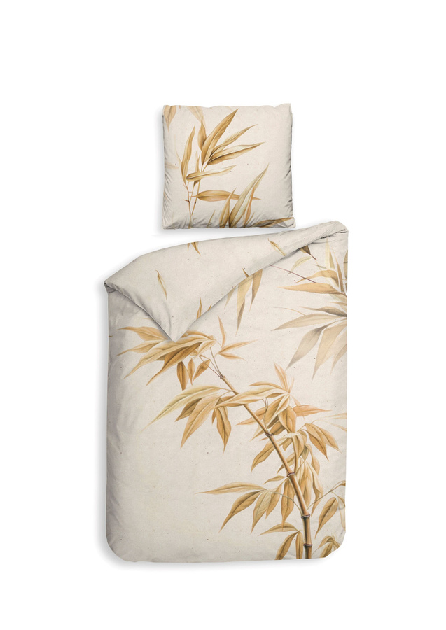 Heckett & Lane Mako-Satin Bettwäsche Akio Wende Bettwäsche mit Blättermuster in Off White, Sand und Beige, B/H: 155 x 220 cm mit Kissenbezug 80 x 80 cm - Bild 1