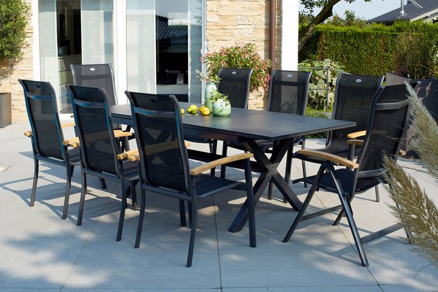 Hartman Xanadu Alice Garten-Essgruppe aus Aluminium und Teak mit Glaskeramik-Tischplatte in Anthracite/Black, ausziehbar, inklusive 6 Dining Sessel und 2 Klappstühlen - Bild 1
