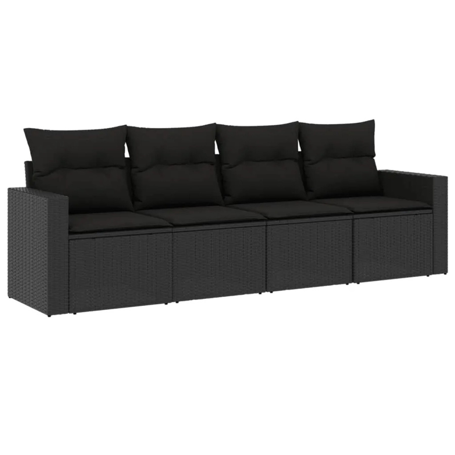vidaXL 4-tlg. Garten-Sofagarnitur in L-Form aus schwarzem PE-Rattan mit Sitzkissen und Rückenkissen - Bild 2