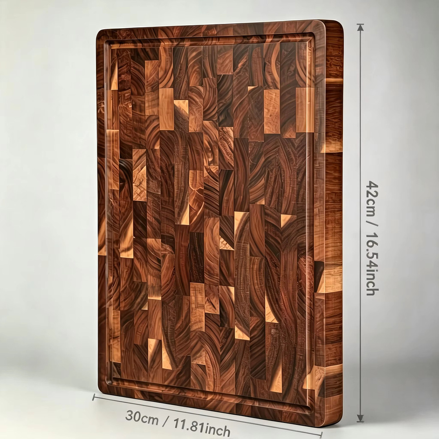 Dofiki End Grain Holzschneidebrett aus Holz, rechteckiges Butcher Block Schneidebrett in Braun, B/T/H: 42,0 x 30,0 x 2,5 cm - Bild 2