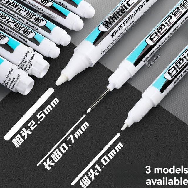 Hopk Permanentmarker-Set in Weiß für Kunststoff, Leder, Glas, Stein und Metall mit Strichstärken von 0,7 mm und 1,0 mm - Bild 1