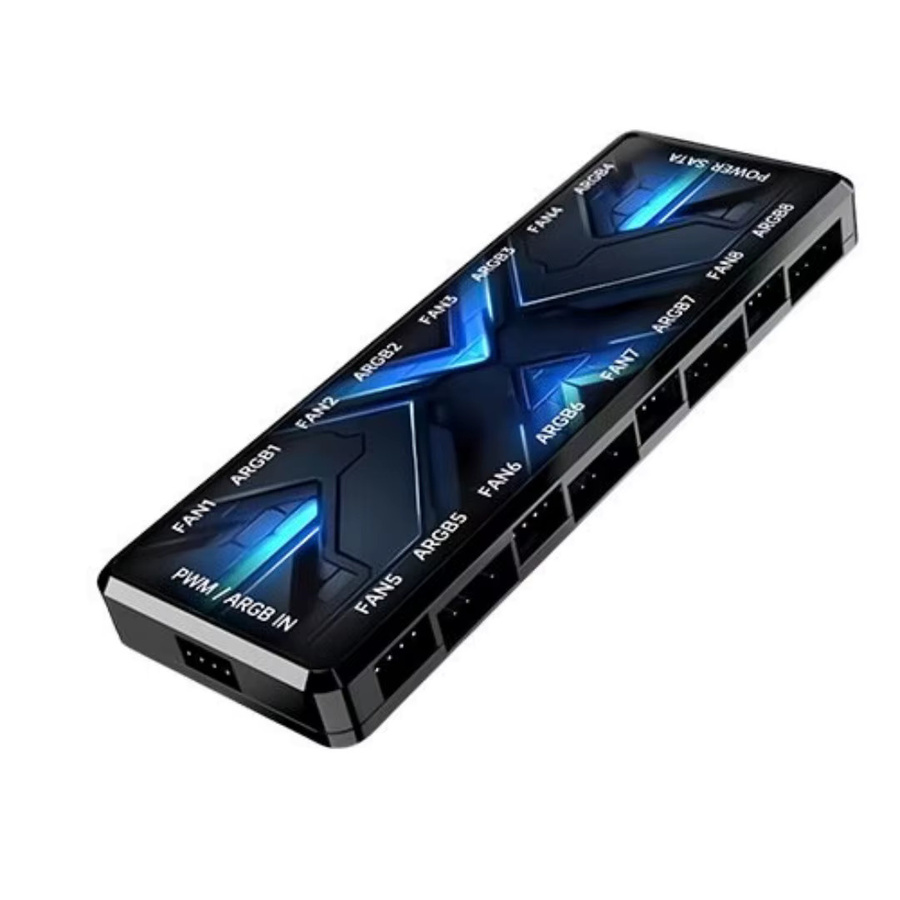 CX FUTRUE ARGB PWM 2-in-1 PC-Lüfter-Hub mit 8-Port-Controller, Fernbedienung und magnetischem SATA-Lüfter-Splitter in Schwarz - Bild 3