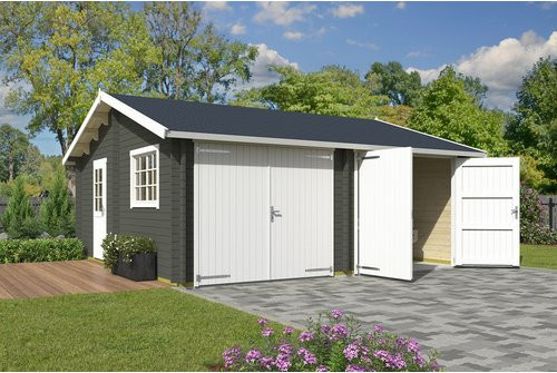 Lasita Blockgarage Falkland Set mit Holztoren in Grau-Grün, B/T: 628,6 x 635 cm - Bild 1