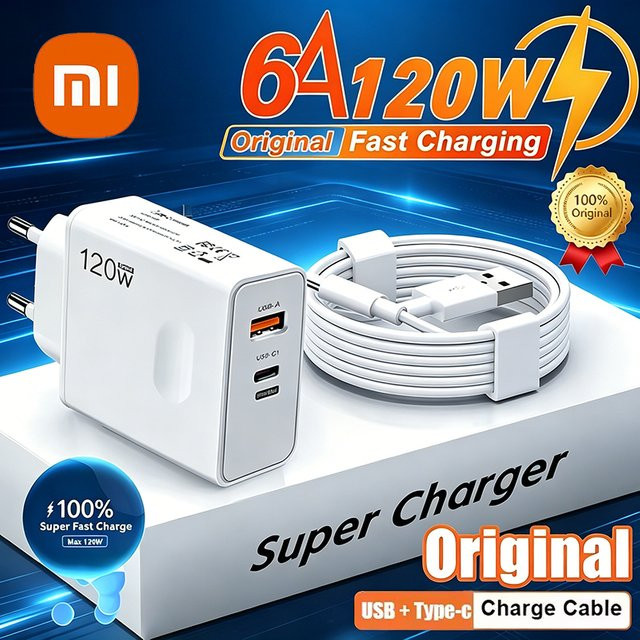 Xiaomi 120W Original Turbo-Schnellladegerät mit 2 USB-Anschlüssen in Weiß - Bild 1