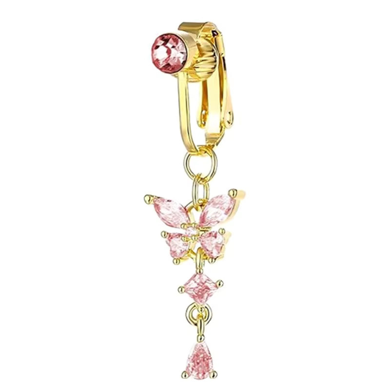 Piercing Addicter Clip On Bauchnabelring Schmetterling, Kupfer, Rosa, Zirkonia - Bild 2