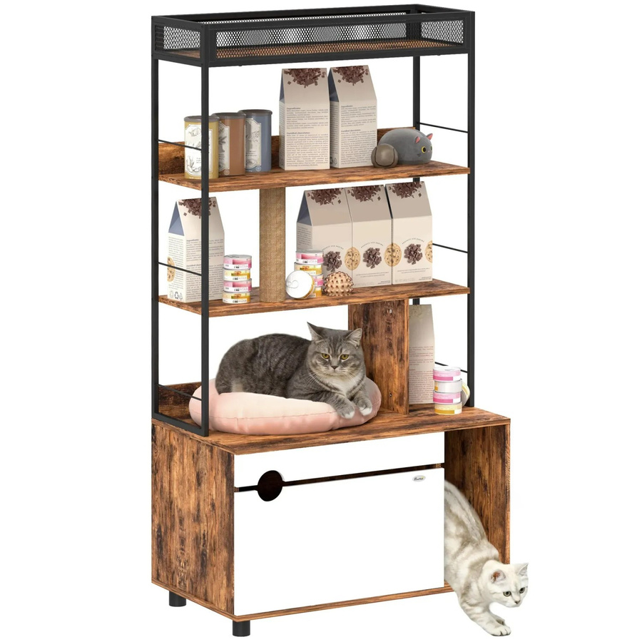 PawHut Katzenklo Schrank in Rustikal Braun aus Spanplatte und Stahl, B: 48 cm, H: 152 cm - Bild 2