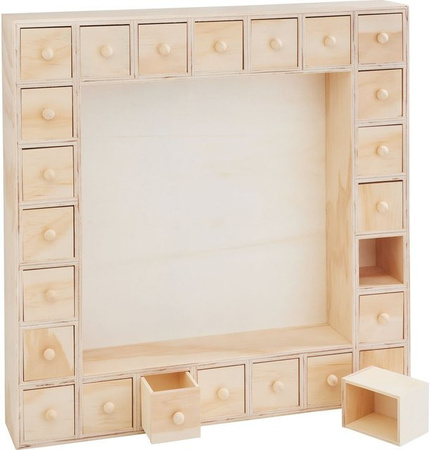 VBS Adventskalender Rahmen in Beige aus Sperrholz für die Weihnachtszeit, Tischdeko, B/T/H: 36,5 x 6,5 x 6,5 cm