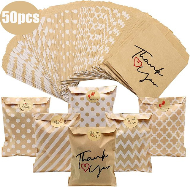 YONGSNOW Kraftpapier Süßigkeitentüten mit Danke Aufdruck, braun, B: 13 cm, H: 18 cm - Bild 1
