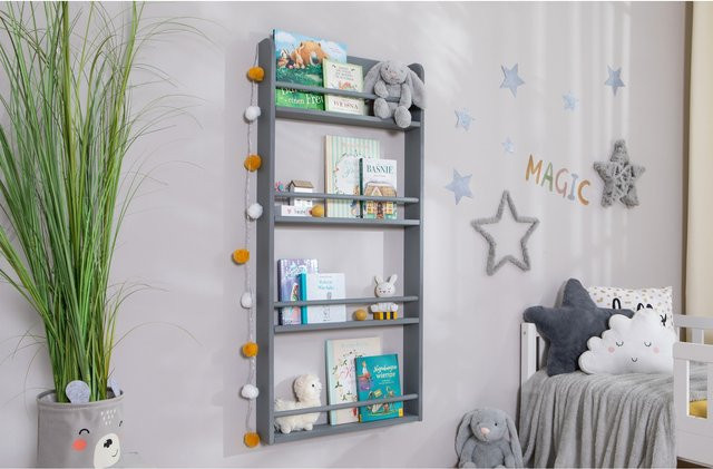 TiCAA Kinder Bücherregal Toni modern in Grau mit Rückwand - Bild 1