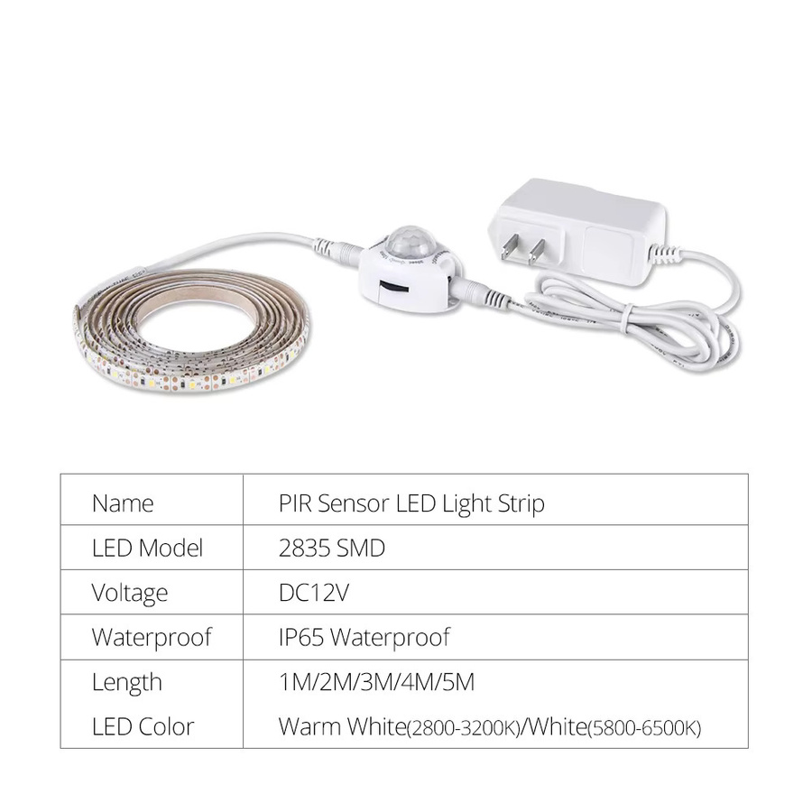 ATcomm LED Lichtstreifen mit PIR Bewegungssensor IP65 Wasserdicht DC 12V für Kleiderschrank und Unterschränke - Bild 3