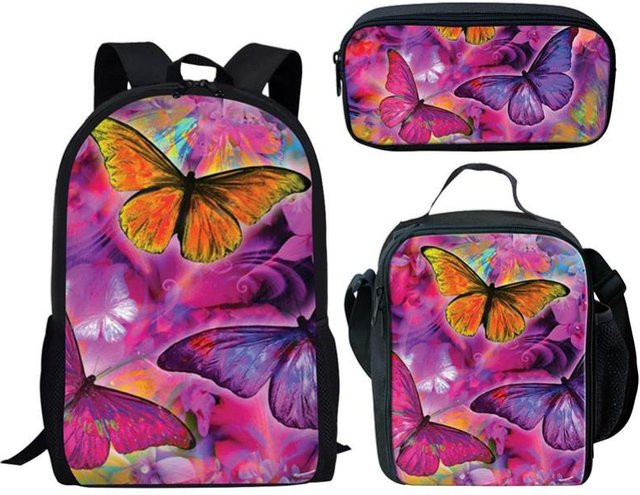 Fancy Style Studio 3er-Set Schultaschen und Zubehör mit Schmetterling-3D-Druck in Multicolour - Bild 1