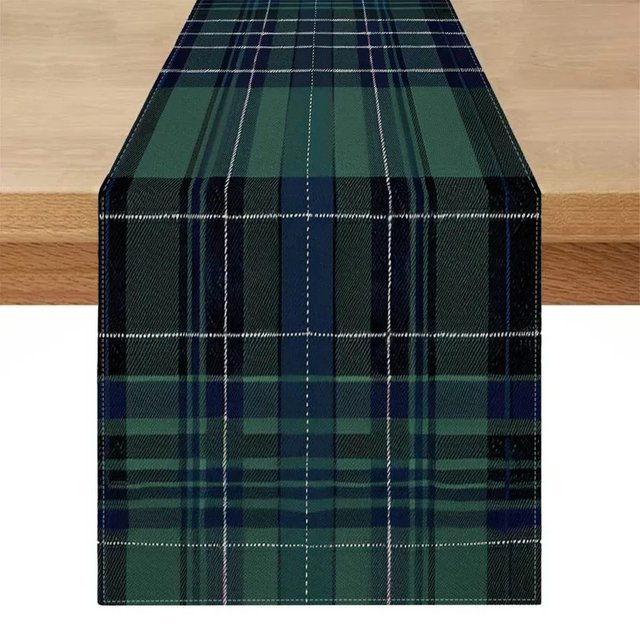 VIKAMA Weihnachtstischläufer mit schottischem Tartan-Karomuster in Grün-Blau für deine Weihnachtsdekoration - Bild 1