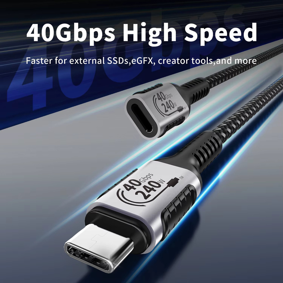 Unnlink USB-C-Verlängerungskabel in Schwarz, Typ-C-Extender kompatibel mit Thunderbolt 4/3, USB4.0, 3.2 und 3.1 für schnelles Aufladen und 8K/4K Übertragung - Bild 4