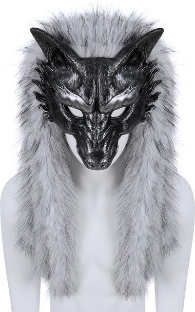 YIRAN Wikinger Wolfsmaske Kunstpelz Kopfschmuck, Zubehör, Grau - Bild 1