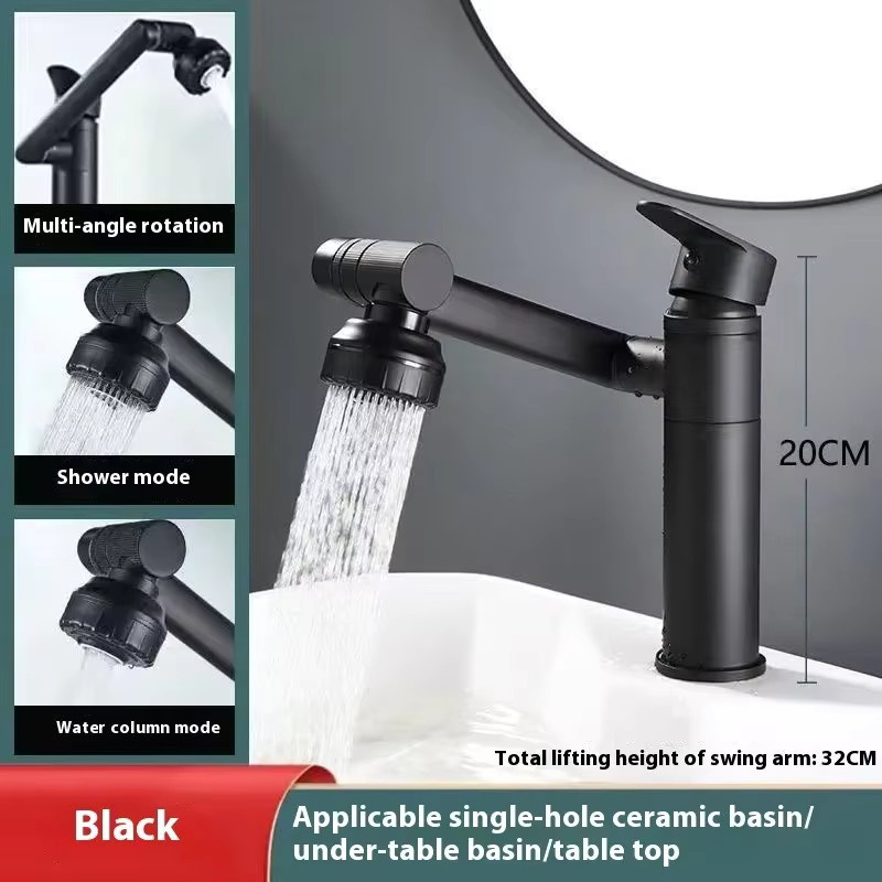 ZEXEF Schwenkbarer Badezimmer-Wasserhahn mit 1080 Grad Rotation für das Waschbecken, Mischbatterie mit Spritzbelüfter zur Deckmontage - Bild 2