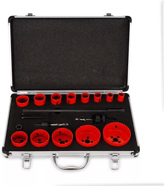 17-teiliges Lochsägen-Set aus HSS Bi-Metall mit Koffer, Durchmesser 19-76 mm, Farbe Rot - Bild 1