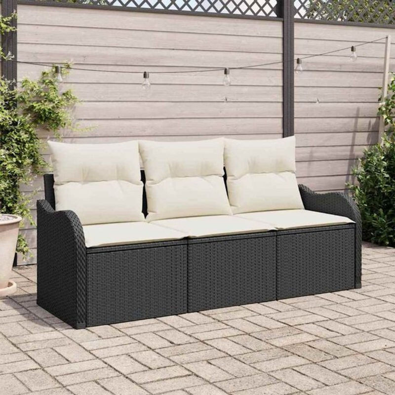 vidaxl Garten-Sofa-Set aus Poly-Rattan mit 3 Kissen in Schwarz - Bild 1
