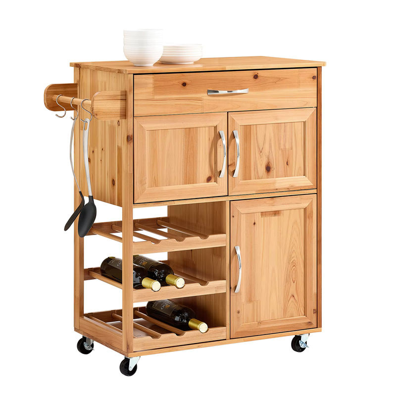 SoBuy Küchenwagen im Vintage-Design aus Massivholz mit Weinregal und Schublade, Natur/Beige, B: 75 cm, T: 38 cm, H: 86 cm - Bild 6