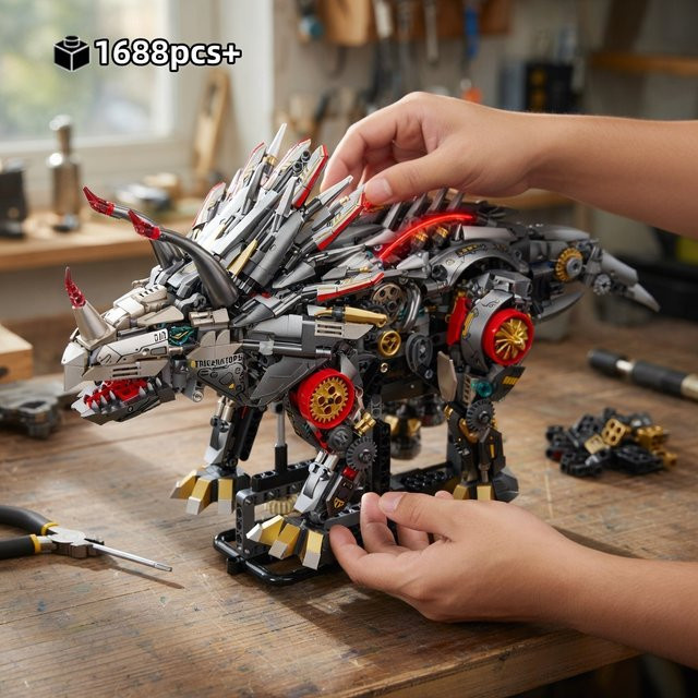 HUATEC Jurassic World Mechanischer Triceratops Dinosaurier-Bausatz, mit Licht - Bild 1
