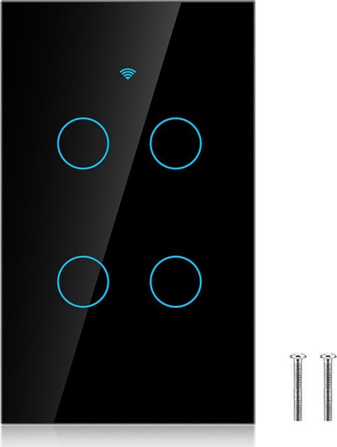 TOMTOP JMS WiFi Touchscreen-Wandschalter für 4-Wege AC, Einzelkreis mit Glasoberfläche, kompatibel mit Google Home und Siri - Bild 1