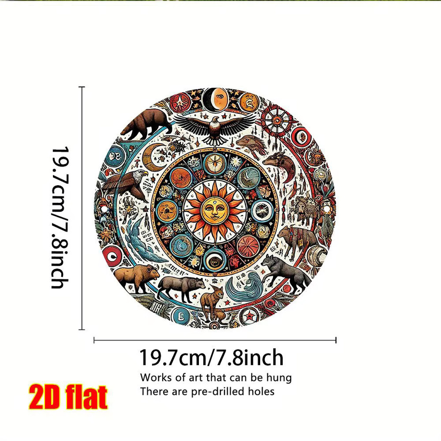 Potdemiel Medizin Wheel Totem Guide Retro-Metallbild aus Aluminium, kreisförmig, Mehrfarbig, Durchmesser: 20,3 cm - Bild 2