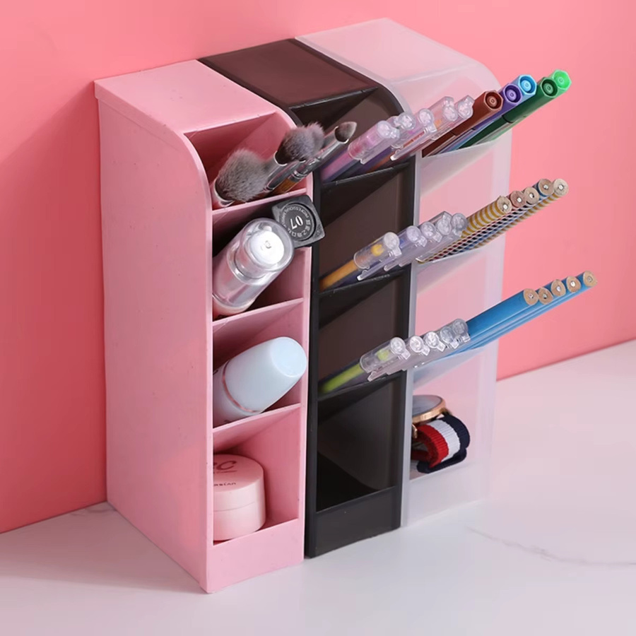 Multifunktionale Aufbewahrungsbox für Schreibwaren und Kosmetikpinsel in Blau mit mehreren Fächern aus Kunststoff - Bild 2