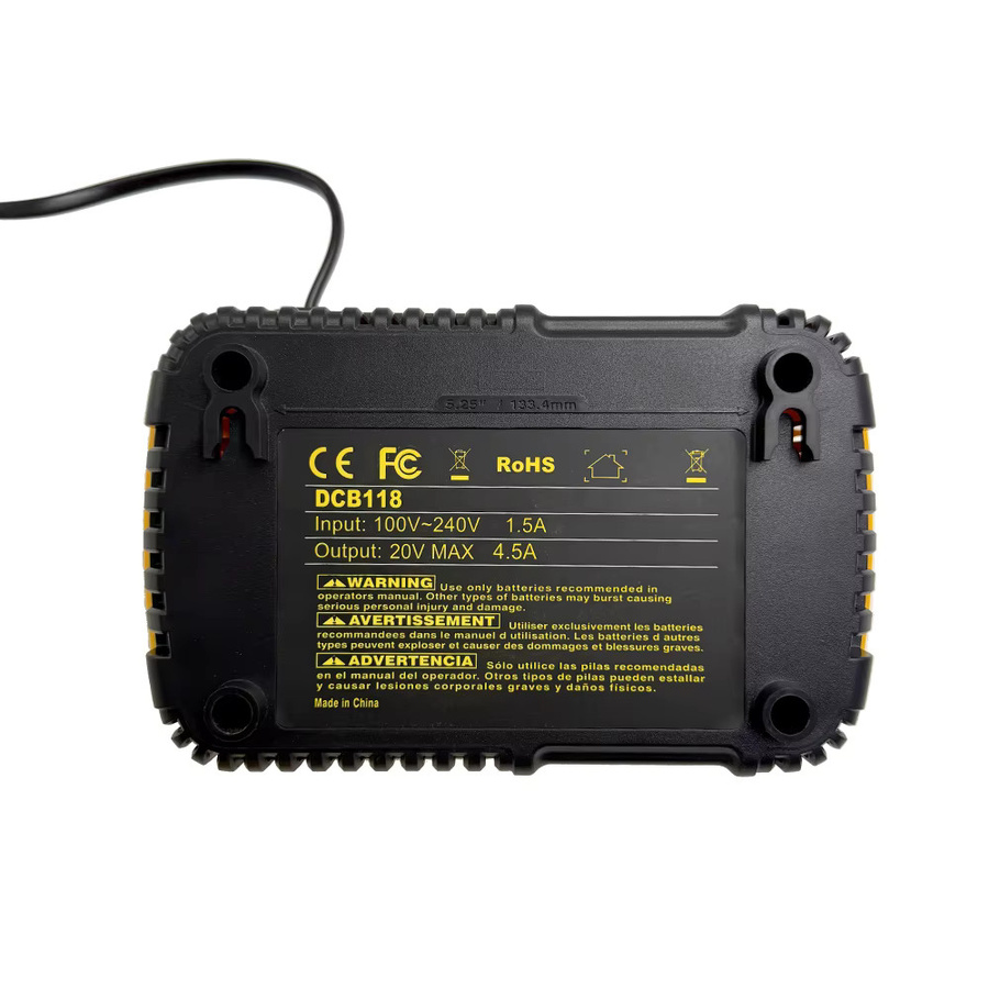 YHKEMA Schnellladegerät DCB118 mit 4,5 A für DeWalt Lithium Akkus 10,8 V, 12 V, 14,4 V, 20 V Max und 60 V, Farbe Gelb - Bild 4