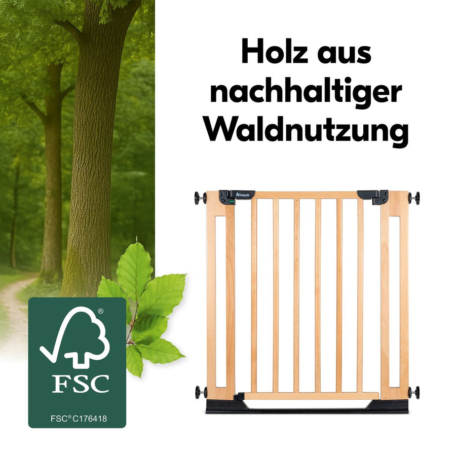 Hauck Tür- und Treppenschutzgitter Clear Step Easyclose Eco aus Holz in Braun, Breite: 75-80 cm - Bild 4