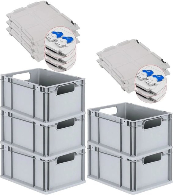 PROREGAL Spar Set 5x Eurobox Nextgen Economy mit Scharnierdeckel und blauen Schiebeschnappverschlüssen, Farbe: Blau, H x B x T: 22 x 30 x 40 cm, 20 Liter - Bild 1