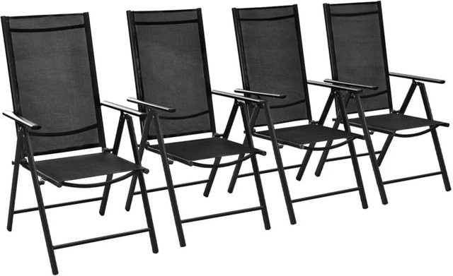 Furnicato Gartenstuhl Set 4er Pack Klappbar aus Aluminium und Textilene in Schwarz mit Armlehnen - Bild 1