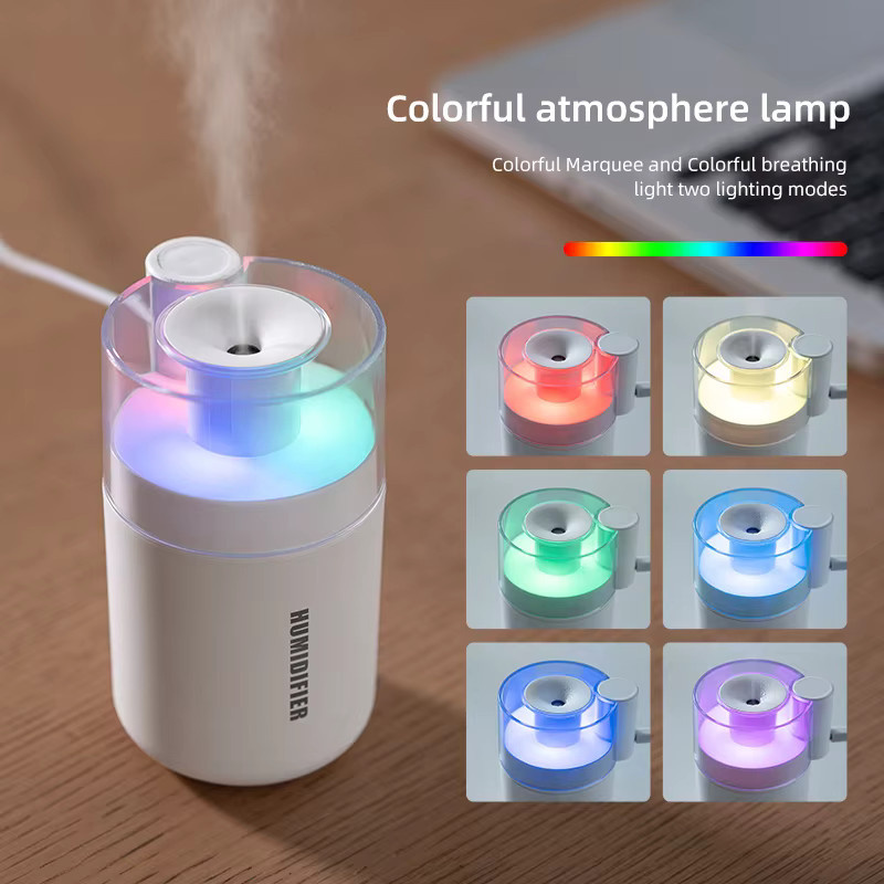 HAOYUNMA Tragbarer Ultraschall-Luftbefeuchter mit 2 Nebelmodi und 7 Farblichtern in Weiß, 180 ml - Bild 2
