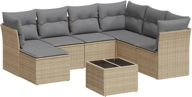 vidaXL 8-teilige Garten-Sofagarnitur aus Poly-Rattan mit Kissen in Beige - Bild 1