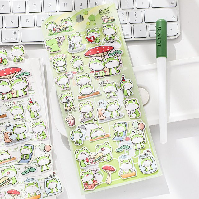 NEKONI 3D Puffy Aufkleber mit Tier-Motiven Frosch und Panda in Multicolour für Scrapbooking und Journaling - Bild 1