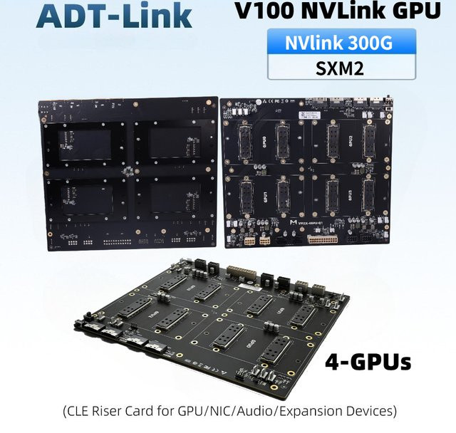 NVIDIA SXM2 V100 NVLink 300G Adapterboard mit integriertem NVLink Lite für Dual-Karten und 4-GPU Pass-Through Erweiterungs-Backplane in Schwarz - Bild 1