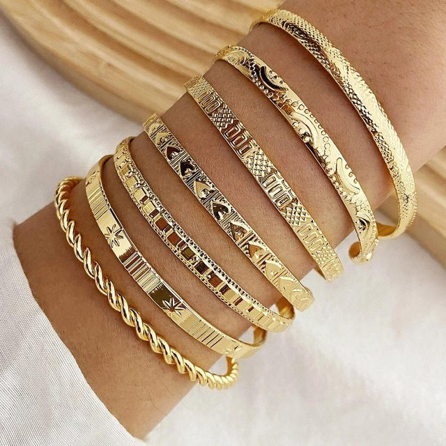 Armband-Set Edelstahl, Gold, Damen, Punk Herz-Aufdrucke - Bild 1
