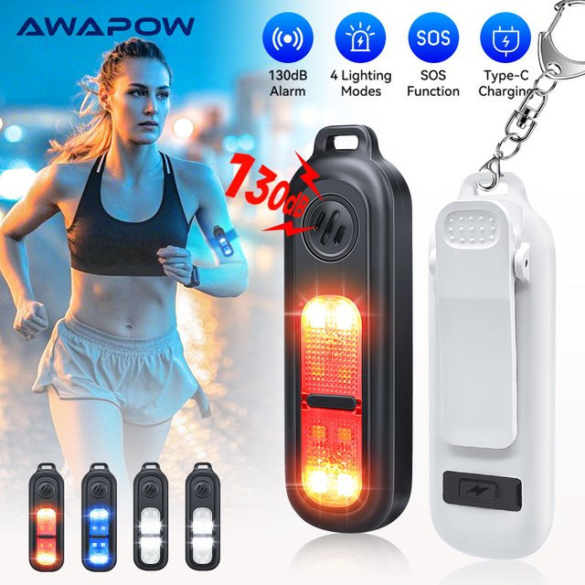 Awapow Selbstverteidigungsalarm für Frauen und Kinder in Schwarz mit 130 dB, LED-Licht und wiederaufladbarem Akku - Bild 1