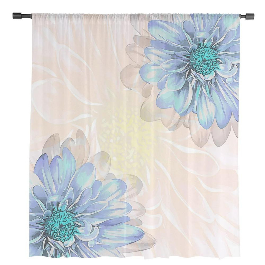 Yiran Furniture Transparente Voile Vorhänge mit Aquarell-Blumenmuster, B: 135 cm, H: 115 cm - Bild 1