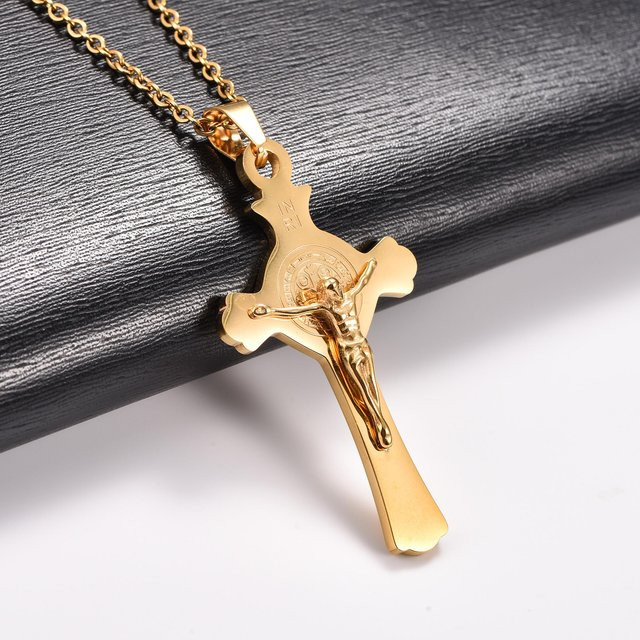 YULIN Halskette mit Jesuskreuz-Anhänger, Edelstahl, Gold, Unisex - Bild 1