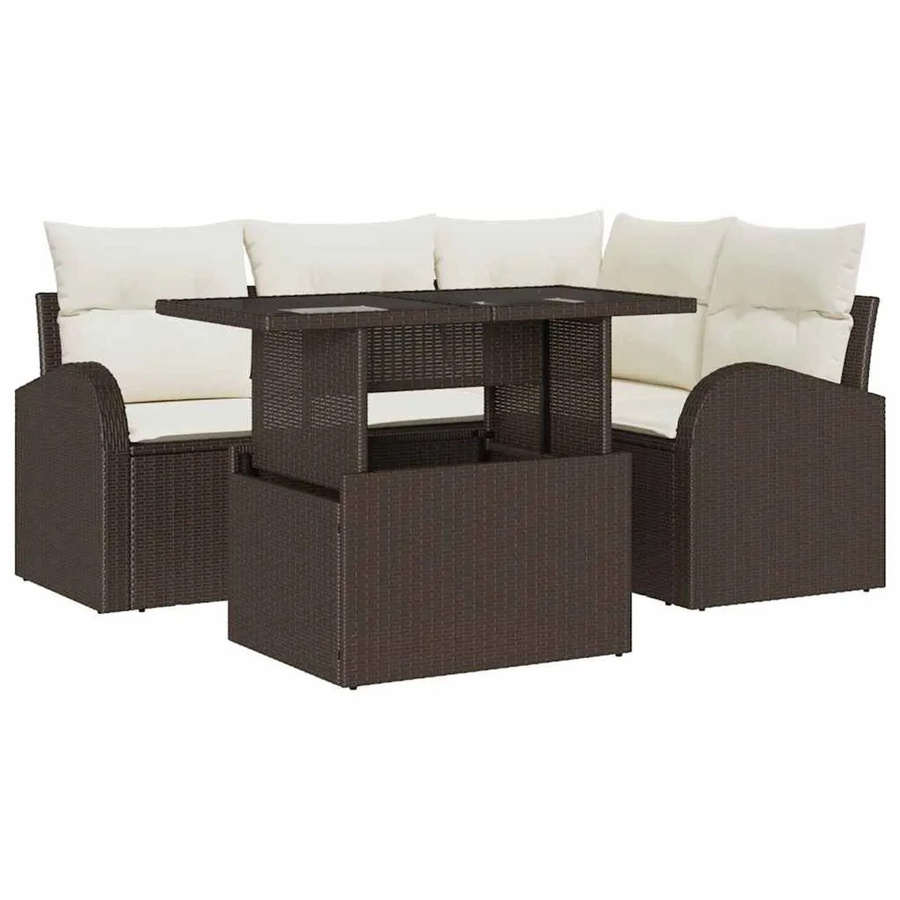 vidaXL Garten-Sofa-Set aus Poly-Rattan in Braun mit 5 Teilen und Kissen im L-Shape Design - Bild 2