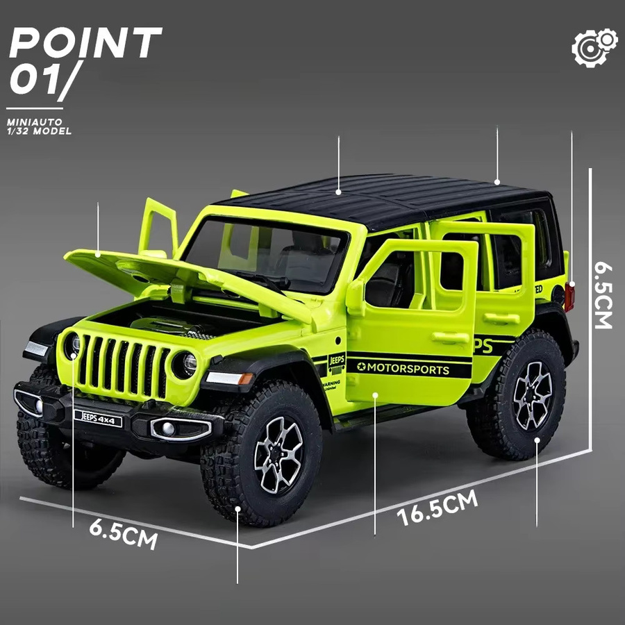 MINI AUTO Jeep Wrangler Rubicon Geländewagen Modellauto aus Metall in Orange, Maßstab 1:32 mit Sound und Licht - Bild 1