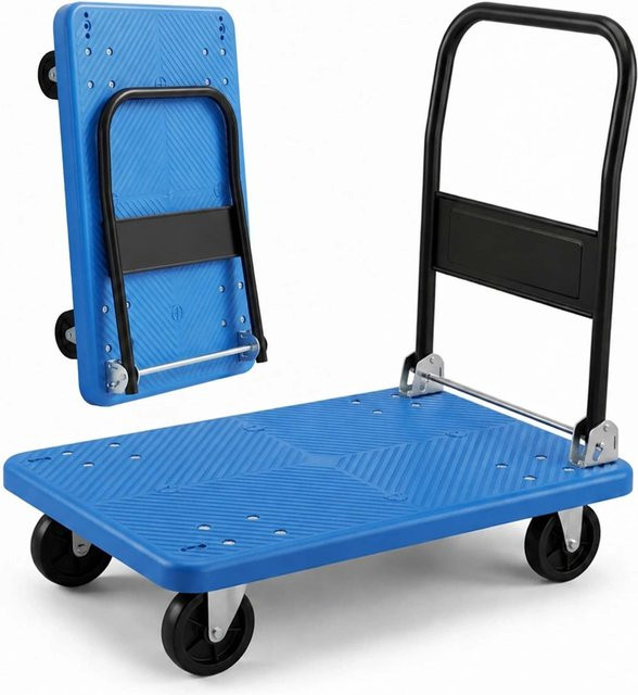 Relaxdays Transportwagen aus Polypropylen und Stahl in Blau, klappbar und rutschfest, B/T/H: 91 x 86 x 61 cm - Bild 1