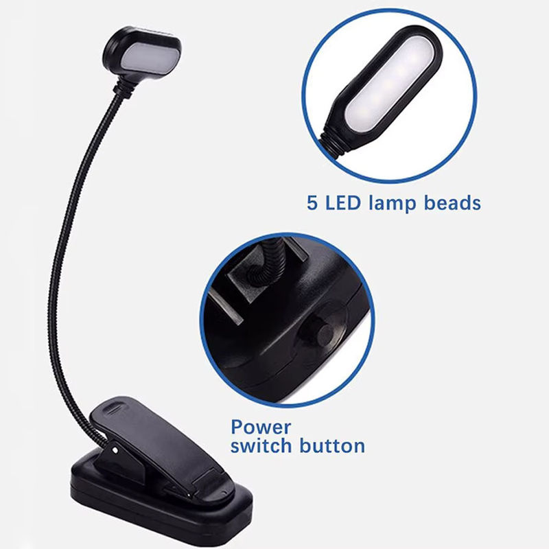 MeeToo Verstellbare LED-Schreibtischlampe mit Clip, Batteriebetrieben, Schwarz, Warmweißes Licht - Bild 6