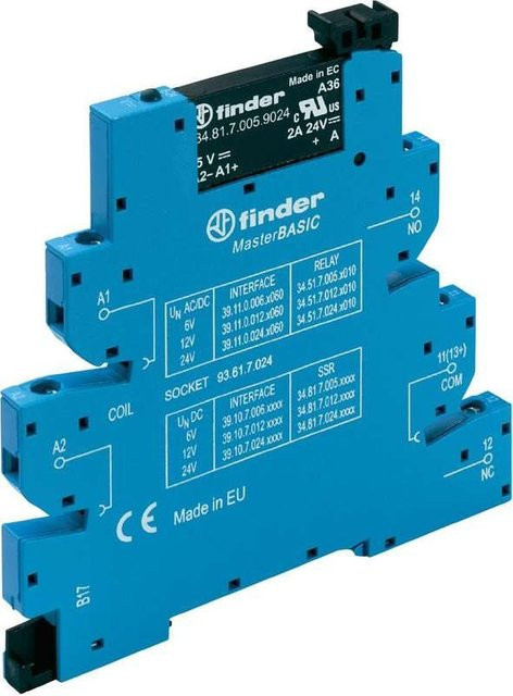 Finder MasterBasic schmales Koppelrelais für DIN-Schiene 39.10.8.230.8240 mit Schaltspannung 230 V/AC in Blau - Bild 1