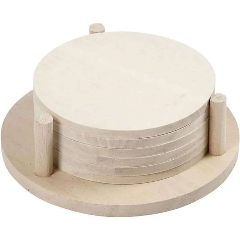 Creotime Dekorative Holzscheiben mit Ständer, 6 Stück, Weiß, Rund, Minimalistisches Design für Kinder und Wohnzimmer, Unisex - Bild 2