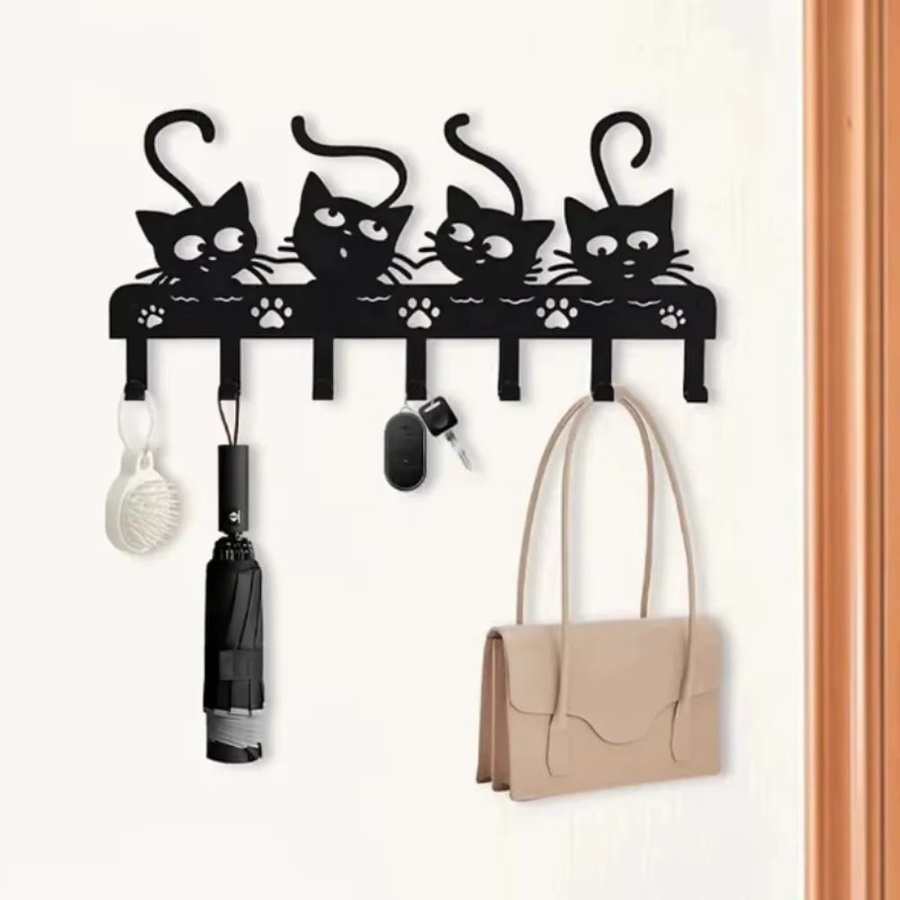 HelloYoung Eisen-Wandkunst Schwarze Katze mit Haken als dekoratives Wandornament für dein Zuhause - Bild 2