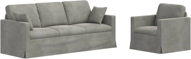 vidaXL Sofa 2-teilig Hellgrau aus Samt mit Metallrahmen B/T/H: 198 x 78 x 80 cm - Bild 1
