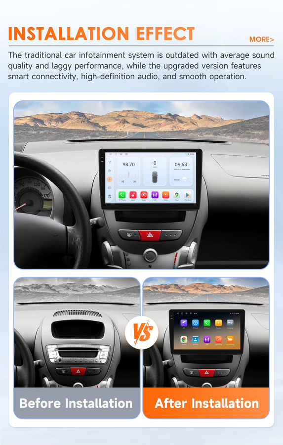 OSSURET Android Autoradio mit Carplay, 360 Kamera, GPS und 4G für Peugeot, Toyota Aygo und Citroen C1 in Schwarz - Bild 2