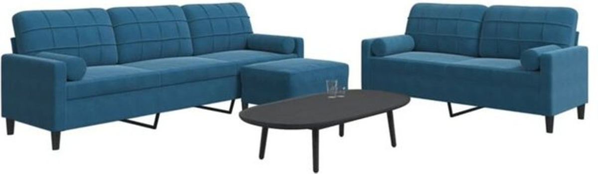 Vidaxl 3-tlg. Sofagarnitur aus Samt mit Kissen und Nackenrollen in Blau mit Metallgestell im modernen Design - Bild 1